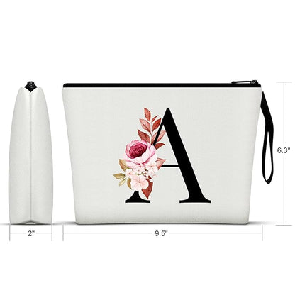 Vavabox A-Z Personalized Makeup Bag, Birthday Gifts for Women Mom, Gifts for Best Friend, Bride Bridesmaid Cosmetic bag (A, White)