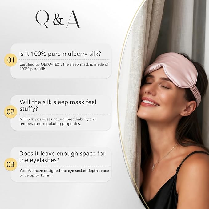 ZIMASILK Adjustable 22 Momme 100% Mulberry Silk Sleep Mask, Upgraded 3D Contoured Cup Eye Mask for Sleeping, Super Soft & Breathable Blindfold, Blackout for Deep Sleeping (Beige)