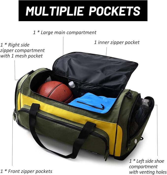 MIER Large Gym Bag for Men Sports Duffle Bag with Shoe Compartment 60L Lightweight Duffel Bags for Workout Fitness Travel