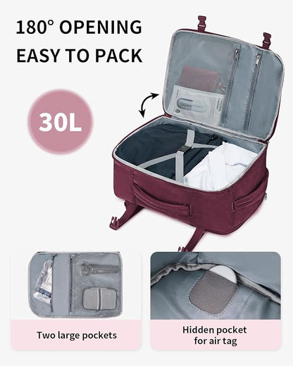 ECOHUB Travel Backpack for Women, 18x14x8 Spirit Airlines Personal Item Bag with Clear Toiletry Bag, Laptop Carry on Backpack with USB Port, Airline Approved Under Seat 14 Pockets 30L, Red