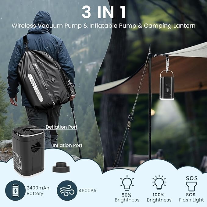 Vacuum Seal Bags for Clothing Travel with Pump & Adjustable Strap, 2 Pcs 40L Waterproof Space Saver Vacuum Storage Bags IP67 Reusable Compression Packing Cubes for Carry on Luggage Backpack