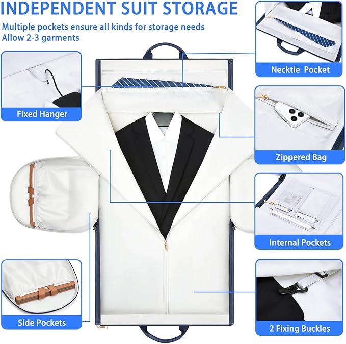 Leather Garment Bag，Convertible Garment Duffel Bag for Travel Mens Suit Bag 2 in 1 Waterproof Foldable Carry on Garment bag with Shoulder Strap Weekender Bag with Shoe Pouch