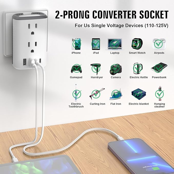 Voltage Converter Us to Europe, 220v to 110v Power Converter Combo, European Plug Converter 2300w Travel Adapter Worldwide, Step Down European, Travel Adapter Worldwide.
