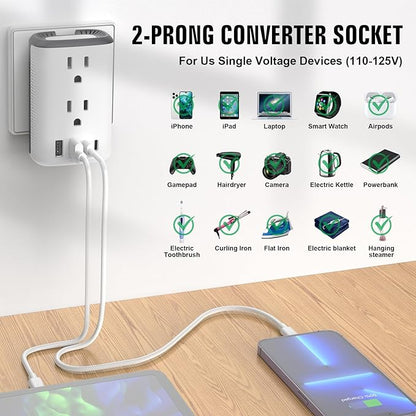 Voltage Converter Us to Europe, 220v to 110v Power Converter Combo, European Plug Converter 2300w Travel Adapter Worldwide, Step Down European, Travel Adapter Worldwide.
