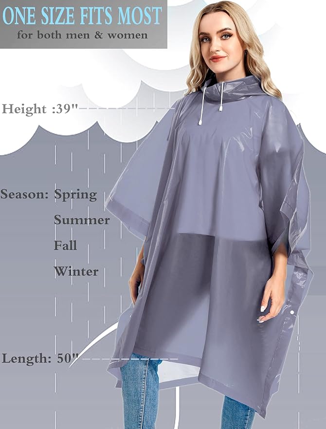 2 Pack Rain Ponchos for Adults Reusable - Raincoats Survival Emergency Heavy Duty Rain Coat with Drawstring Hood