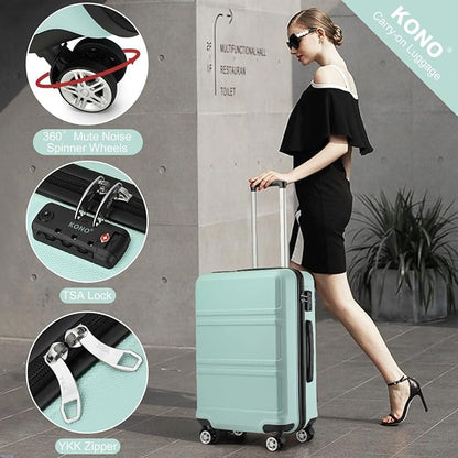 Kono 24 Inch Luggage Suitcase with Spinner Wheels TSA Lock Lightweight PC+ABS Hardside Medium Checked Luggage Durable Rolling Suitcase Mint Green