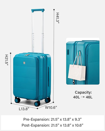 Hanke Hardside Expandable Carry On Luggage, 20 Inch Top Opening Trunk Luggages with Spinner Wheels, All-PC Hard Shell Carry-On Suitcase, Lightweight & TSA Airline Approved (Caribbean Blue, 46L)