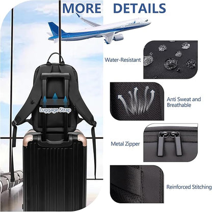 Business Backpack for Men Lightweight Commute Laptop Backpack Anti-Theft Water Resistant Backpack for 15.6 Inch Computer for Daily Office Work with Small Bag (Black)