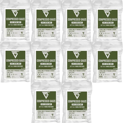 CareTac Sterile Compressed Gauze for Emergency Wound Dressing 4.5" x 12.3' – Z-Folded, Stretchable, Highly Absorbent, 100% Cotton for Wound Packing, Bleed Stop, IFAK, Tactical First Aid, Trauma Kit