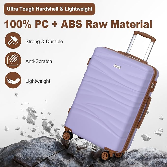 Romswi 26" Medium Checked Luggage, Expandable Checked-Medium Hardshell Suitcase with Double Spinner Wheels for 20% More Space, Hardside Luggage, Scratch-Resistant & YKK Zipper Purple