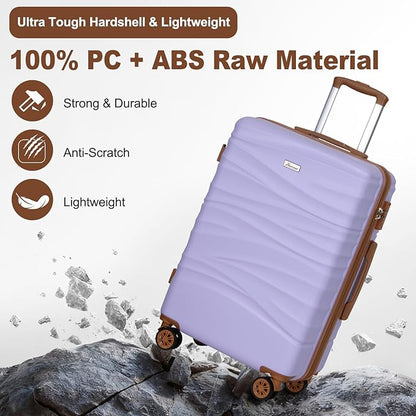 Romswi 26" Medium Checked Luggage, Expandable Checked-Medium Hardshell Suitcase with Double Spinner Wheels for 20% More Space, Hardside Luggage, Scratch-Resistant & YKK Zipper Purple