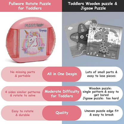 Rotating Puzzle for Kids 3 4 5 6 7 8 Year Old, 4 Puzzles in 1, Toddlers Travel, Car, Airplane, Road Trip Activities, Fine Motor Skills, Fidget, Gift for Boys & Girls Ages 3+ (Alicorn)
