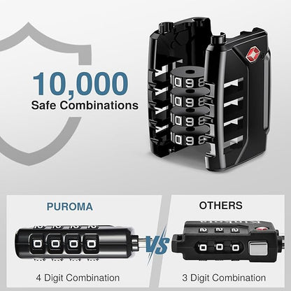 Puroma TSA Approved Luggage Locks, 4 Digit Combination Travel Locks Resettable Code Lock with Zinc Alloy Body for Suitcase, Toolbox, Backpack, Bag, Gym Locker (Basic Black)