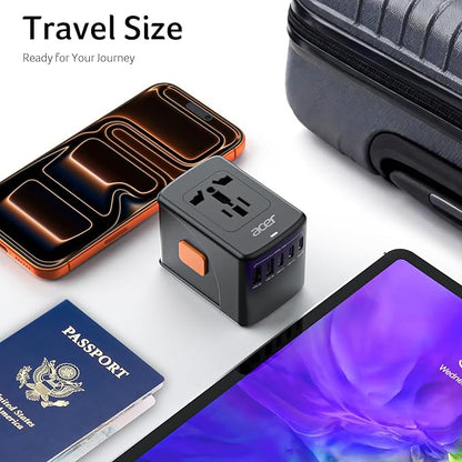 Acer Universal Travel Plug Adapter - International Power Adapter with 5 USB Ports (3 USB C) 5.8A, Worldwide Outlet Charger for USA to European UK France Germany Spain, Type C/E/F/G/I/L/A, Black