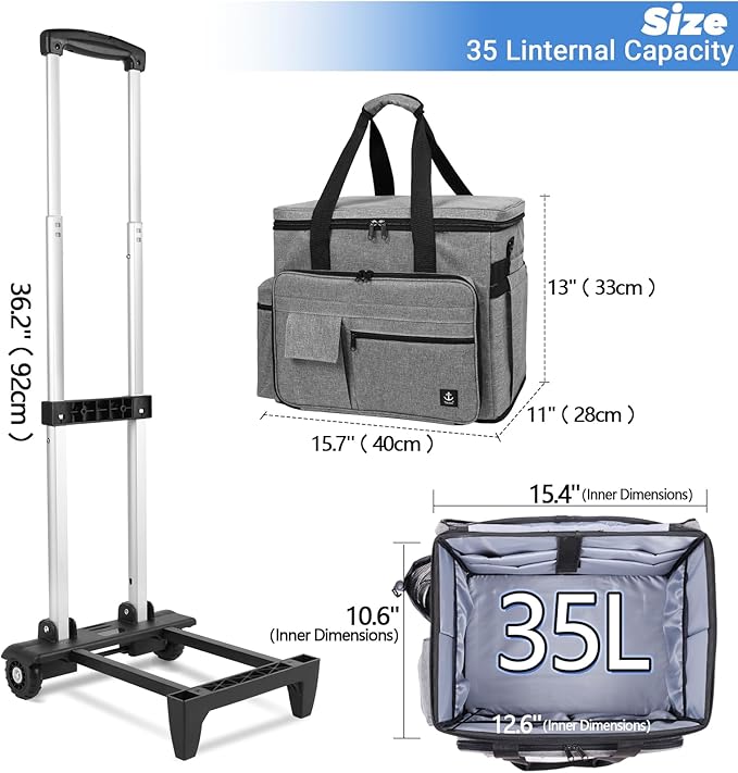 Rolling Teacher Bag, Rolling Briefcase with Detachable Trolley, Large capacity rolling bag with Laptop compartment, Adjustable Shoulder Strap, and Ample Storage Space