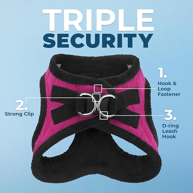 Best Pet Supplies - All Weather Mesh/Plush, Reflective, No Pull Harness for Small, Medium Dogs, Cats - Secure with Hook & Loop Fastener, Buckle, Double D-Rings - Red Rose Plush, XL