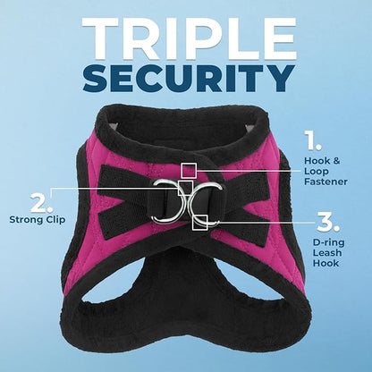 Best Pet Supplies - All Weather Mesh/Plush, Reflective, No Pull Harness for Small, Medium Dogs, Cats - Secure with Hook & Loop Fastener, Buckle, Double D-Rings - Red Rose Plush, XL