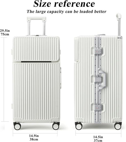 feilario 30in Super Large Captain Aluminum Frame Hardside Spinner Wheels Luggage, Zipperless Checked Suitcase with Front Compartment/Cup Holder/Phone Holder