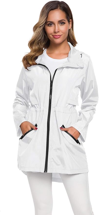 Avoogue Women's Long Raincoat with Hood Outdoor Lightweight Windbreaker Rain Jacket Waterproof