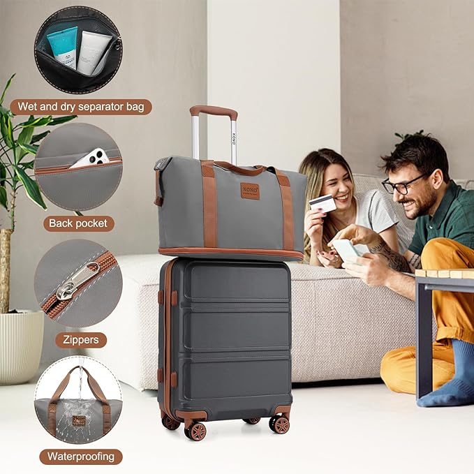 Kono Suitcase Set 3 Piece Luggage Set Expandable(only 28") PC+ABS Carry On Hardside Luggage with TSA Lock Spinner Wheels (Apricot Grey, 6 piece set)