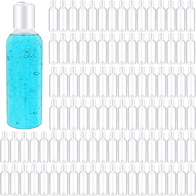 Roshtia 100 Pcs 3.4 oz Travel Bottles for Toiletries Clear Plastic Travel Size Containers Leak Proof Empty Refillable Liquid Containers Squeezable for Lotion Face Cream Shampoo Essential Oil (White)