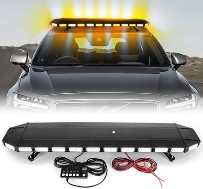48" Extreme Bright Intensity Construction Detachable Emergency Warning Strobe Light Bar Waterproof Rooftop Low Profile Law Enforcement Hazard Flashing for Tow Truck Vehicle (Amber/White/Amber)