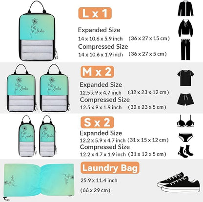 Custom 6 Set Compression Packing Cubes with Name Personalized Compressible Expandable Packing Organizers Luggage Carry On Suitcase Bags Travel Accessories Gifts, December Flower