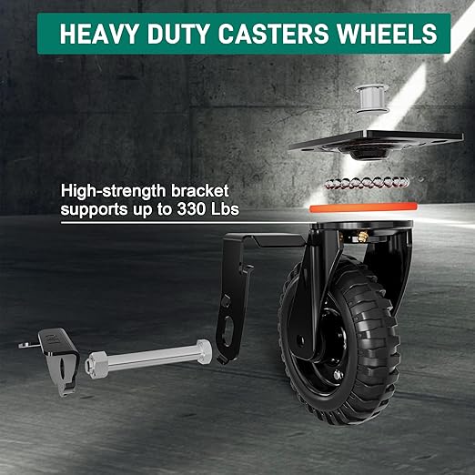 6 Inch Caster Wheels Set of 2 (2 Swivel with Brake), 660lb Total Capacity, Heavy Duty Plate Casters Solid Rubber Knobby Tread for Workbench, Cart, Dolly, Trolley, Wagon, and Outdoor Use