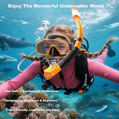 Snorkeling Gear for Adults,Dry-Top Snorkel Mask Set with Tempered Glass,Anti-Fog & Anti-Leak Panoramic Swim Mask,Adjustable Snorkel Kit with Carry Bag for Scuba Diving,Swimming,Travel