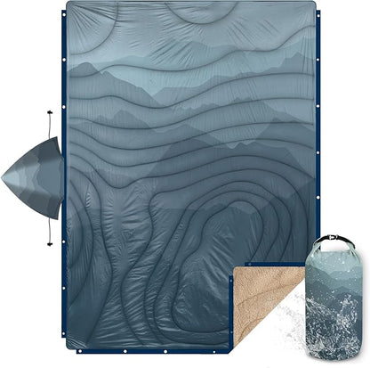 Outdoor Camping Blanket with Sherpa Lining, Extra Warm Thick Camp Blankets and Puffy Ultralight Soft Poncho DWR Camping Quilt for Cold Weather, Adventure, Sleeping, Backpacking 78"x 56"