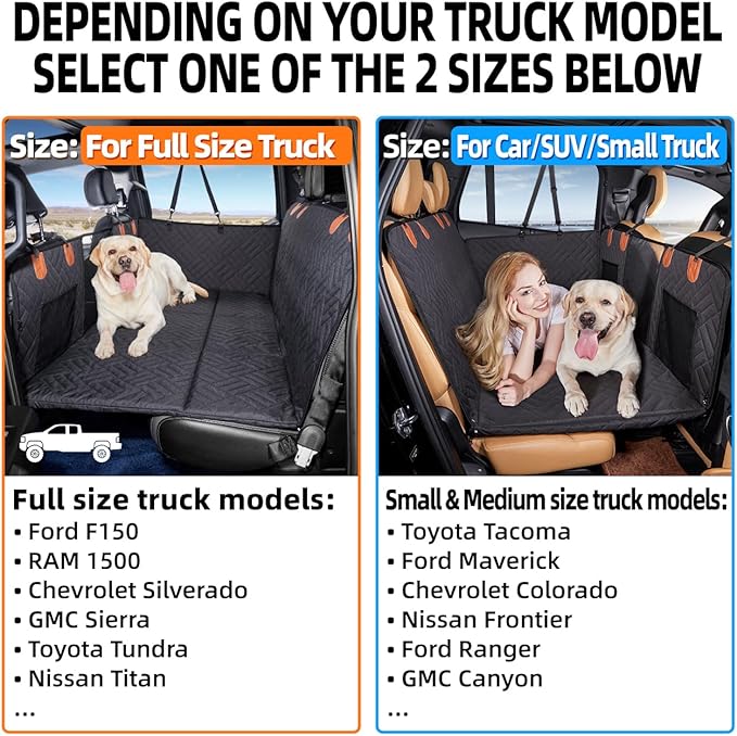 YJGF Dog Back Seat Extender for Truck,Truck Seat Cover Back Seat,Dog Hammock for Truck,Pet Seat Covers for Dogs,Hard Bottom Seat Extender for Dogs,Dog Seat Cover for F150/RAM1500/Silverado (Black)