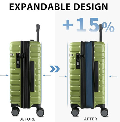 EMPSIGN Carry On Luggage with Spinner Wheels, Hard Shell Carry-On Expandable Suitcase 21x14x9 Airline Approved & Built-in TSA Lock, Durable Travel Rolling Suitcase, Carry-On 20-Inch, Green