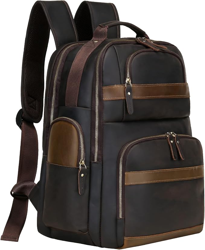 Leather Backpack for Men,15.6" Laptop Backpack Large Capacity Vintage Casual Travel Business Work Computer Bag Outdoor Weekend Daypacks (Dark Brown)