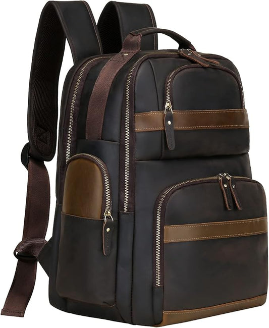 Leather Backpack for Men,15.6" Laptop Backpack Large Capacity Vintage Casual Travel Business Work Computer Bag Outdoor Weekend Daypacks (Dark Brown)