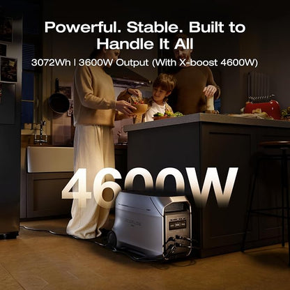 EF ECOFLOW DELTA 3 Ultra Plus Portable Power Station with 400W Solar Panel, 3072Wh LiFePO4 Battery, 3600W (7200W Surge) Output, Expandable to 11kWh, Reliable Home Battery Backup & Camping