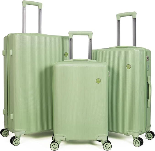Luggage Sets 3 Piece (20/24/28 inch)-Carry On Suitcase-Suitcase With Wheels-PC+ABS - Hardside Spinner Travel Luggage, Black, 3 Pcs Set, Hardside Luggage Sets With Spinner Wheels (Green)