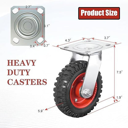 6 Inch Caster Wheels, Casters Set of 4 Heavy Duty, Industrial Castors for Moving Needs, Plate Castor Wheels Perfect for Furniture, Equipment (6INCH 2*Swivel+2*Fixed)