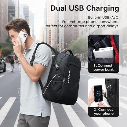 CROSSGEAR Laptop Backpack for Men, 17.3 Inch Large Travel Backpack with Anti-theft Lock, Water Resistant Business Computer Backpack with USB Charging Port, Breathable Padded, Casual Daypacks
