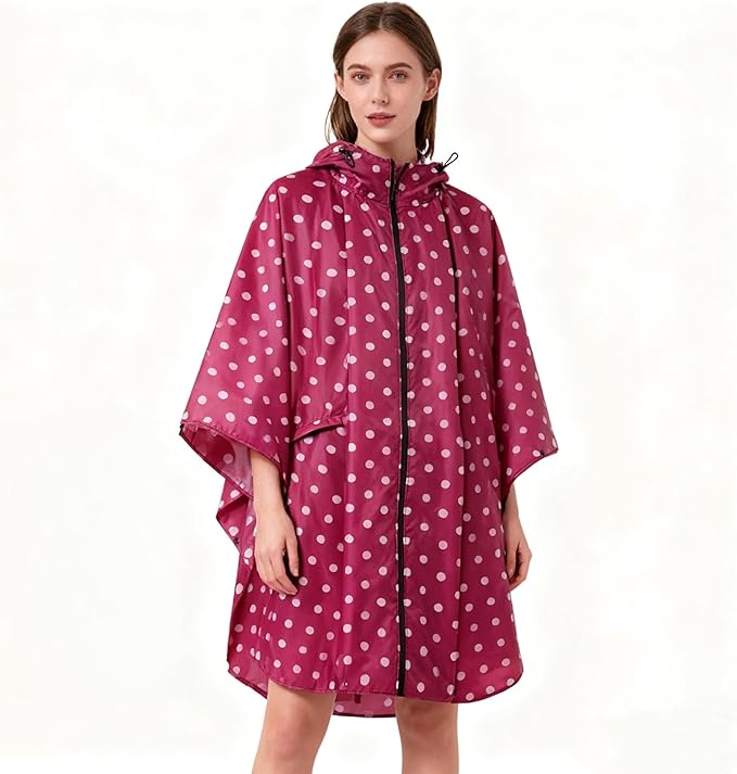 Hooded Rain Ponchos for Adult - Rain Coat and Rain Jacket with Waterproof Pocket and Zipper