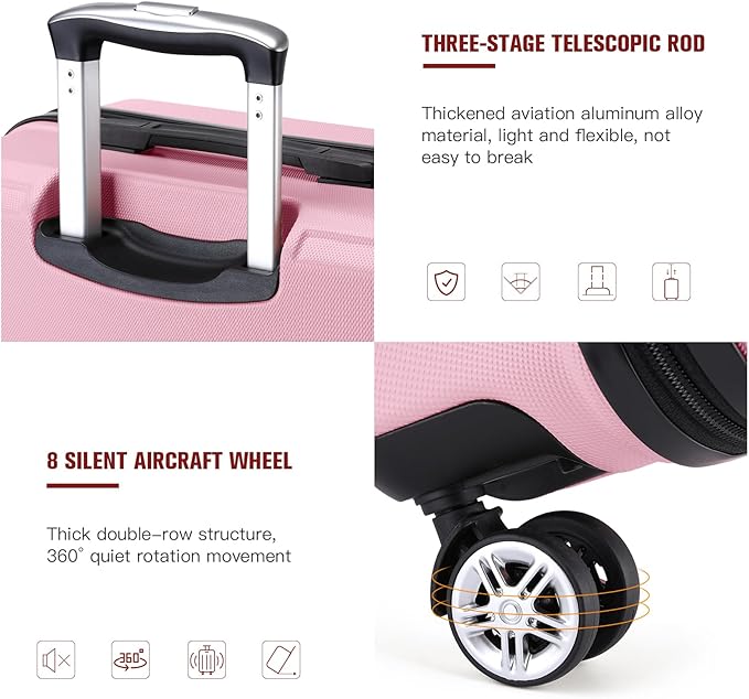 Kono 20" Carry on Luggage with Spinner Wheel TSA Lock, Lightweight PC+ABS Hardside Luggage Durable Small Carry on Suitcase Pink