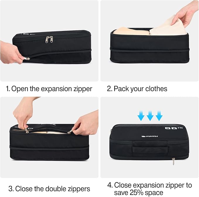 Hanke 7 Set Compression Packing Cubes for Travel, Expandable Large Packing Cubes for Suitcases and Backpack, Luggage Packing Organizer Bags with Double Zipper as Travel Essentials
