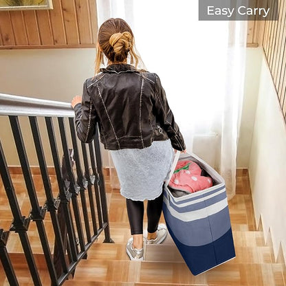 HomeHacks 2 Pack Large Laundry Baskets, Waterproof, Freestanding Laundry Hampers, Collapsible Clothes Hamper with Reinforced Handles in Laundry, College Dorm, Bathroom, Bedroom (Blue+Pink, 88Lx2)