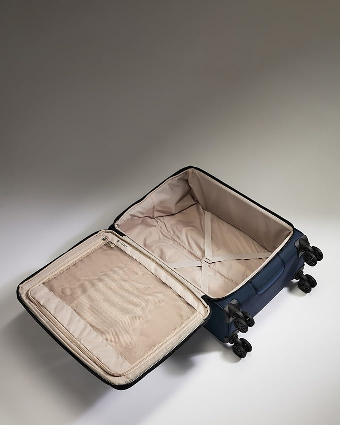 ANTLER - Soft Stripe Medium Luggage - 27" Softside Suitcase, Adjustable Handle, 4 Spinner Wheels, Lightweight, Expandable, TSA Lock - Recycled Polyester Luggage - 71cm, Indigo Blue
