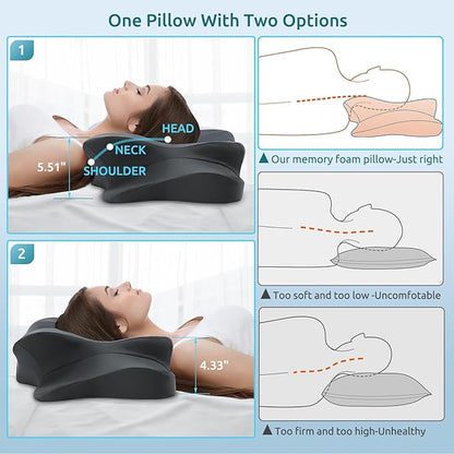 DONAMA Cervical Pillow for Neck and Shoulder,Contour Memory Foam Pillow,Ergonomic Neck Support Pillow for Side Back Stomach Sleepers with Pillowcase-King Size