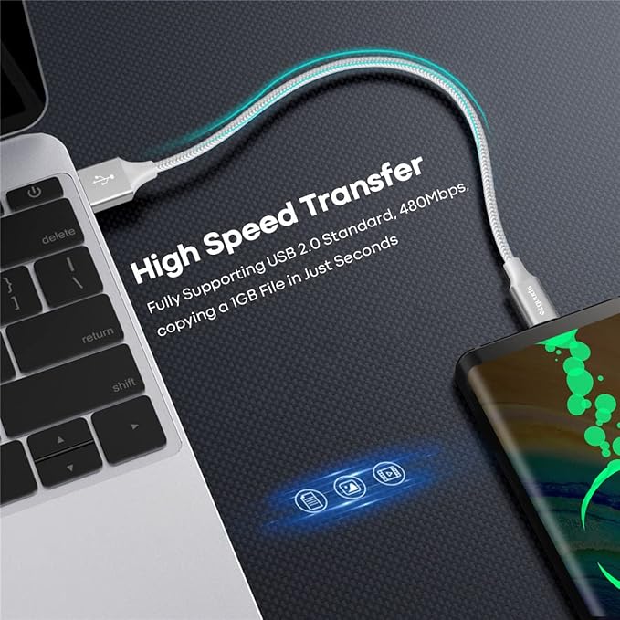 etguuds USB to USB C Cable 1ft, 2-Pack USB A to Type C Charger Cord Fast Charging for Samsung Galaxy A17 A16 A15 A26 A36 A56, S25 S24 S23 S22 S21 S20 S10 Note 20, for iPhone 17 16 15, Moto, White