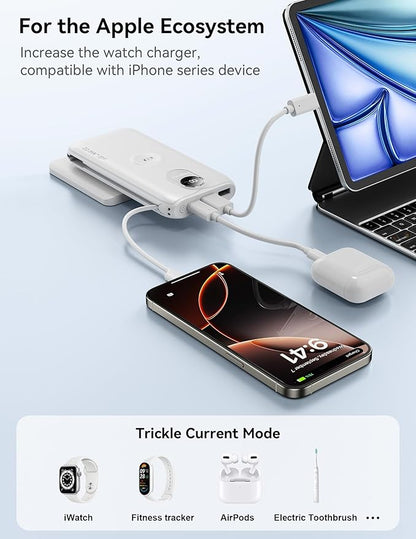 Portable Charger, 10000mAh 22.5W Fast Charging Power Bank with Built in Cable & Wall Plug, Travel Essential Battery Pack with LED Display, External Charger for iPhone 17/16, iWatch 11/10/9/8/Ultra/SE