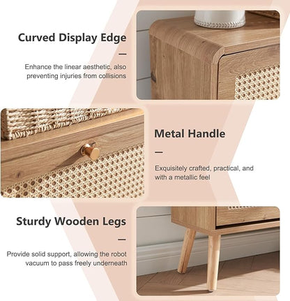 Rattan Shoe Cabinet with 3 Flip Drawers, 24 Pairs Narrow Shoe Storage Cabinet for Entryway Freestanding Hidden Shoe Rack, Modern Slim Wood Shoe Organizer for Hallway, Natural