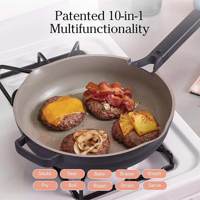 Our Place Large Always Pan | 12.5" Ceramic Pan with Modular Lid & Beechwood Spatula | Patented 10-in-1 Nonstick, Non-Toxic Cookware Made Without PFAS | Induction & Oven-Safe up to 450°F | Char