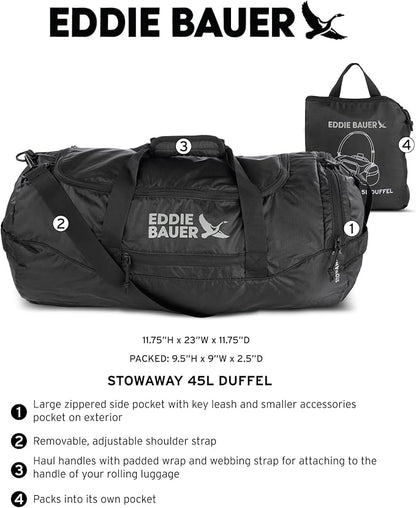 Eddie Bauer Stowaway Packable Duffel Bag | Travel | Foldable | Lightweight | Durable | Ripstop Polyester