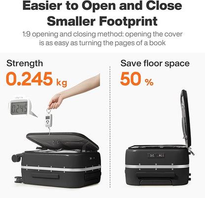 mixi 24 Inch Carry On Luggage 22x14x9 Airline Approved PC Hard Shell Suitcase Top Opening Aluminum Frame Travel Suitcases with Wheels, Blcak